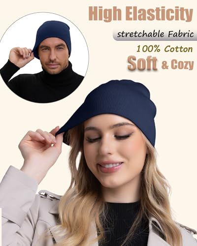100% Cotton Beanie Hat Cuffless Beanies Warm Knit Winter Skull Cap - color: 1pcs-navy Blue