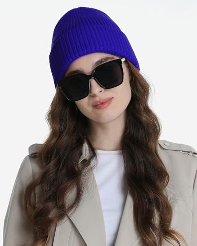 Wool Beanie for Men Women, Seamless Knit Cuffed Warm Winter Hats - color: 1pcs-blue