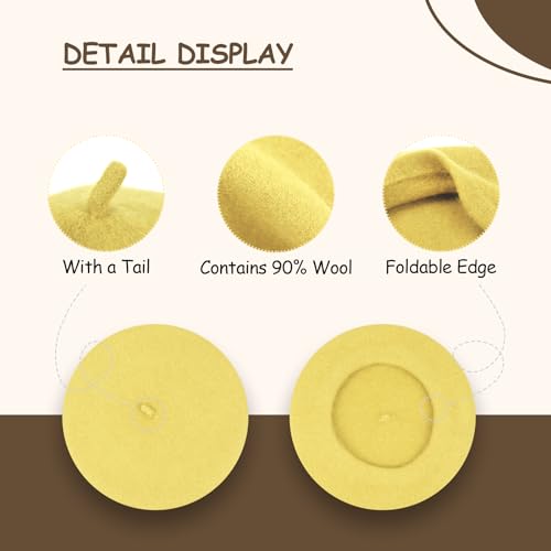 Gllutt Women Wool Beret Hat French Style Solid Color - color: Banana Yellow