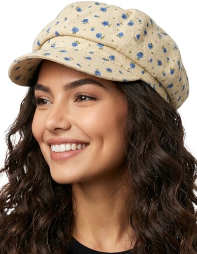 Funky Junque Women's Newsboy Cabbie Cap, Vintage Baker Boy Hat - color: Mini Floral - Beige