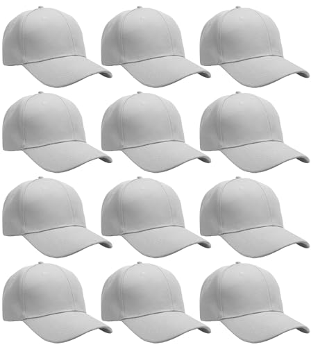 Falari Wholesale Bulk Lot 12-Pack Baseball Cap Adjustable Size Plain Blank Solid Color - color: Light Gray