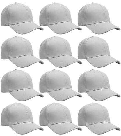 Falari Wholesale Bulk Lot 12-Pack Baseball Cap Adjustable Size Plain Blank Solid Color - color: Light Gray