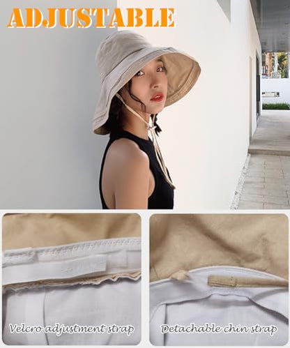 Wide Brim Sun Hat for Women, UV Protection Bucket Hat with Adjustable Strap, Packable Travel Friendly Summer Hat - color: Wheat