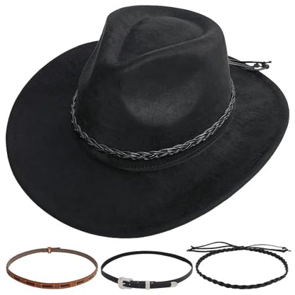 Western Cowboy Hat for Women, Shapeable Wide Brim Classic Cowgirl Hat - color: Color 2