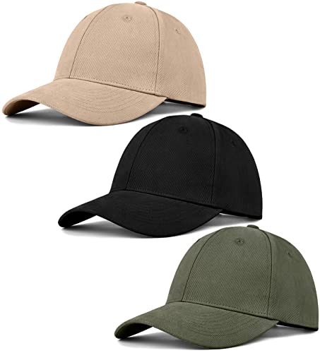 3 Pack Unisex Cotton Baseball Cap Adjustable Unconstructed Plain Sport Dad Golf Hat for Men and Women - color: Black+green+khaki