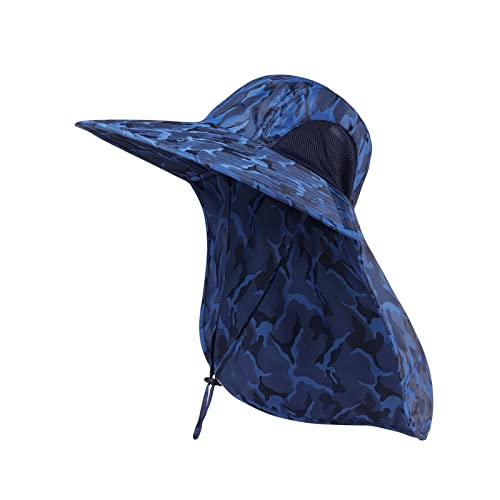 Outdoor Sun Hat for Men with 50+ UPF Protection Safari Cap Wide Brim Fishing Hat with Neck Flap, for Dad… - color: Blue Camouflage