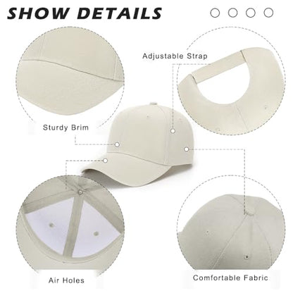 ZH Plain Adjustable Baseball Cap - Lot of 12 Unisex Blank Design Caps - color: Light Beige