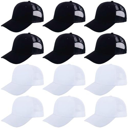 ZH 12 Pack Mesh Trucker Hats, Bulk Baseball Caps for Men and Women, Trucker Cap Wholesale - color: Black/White