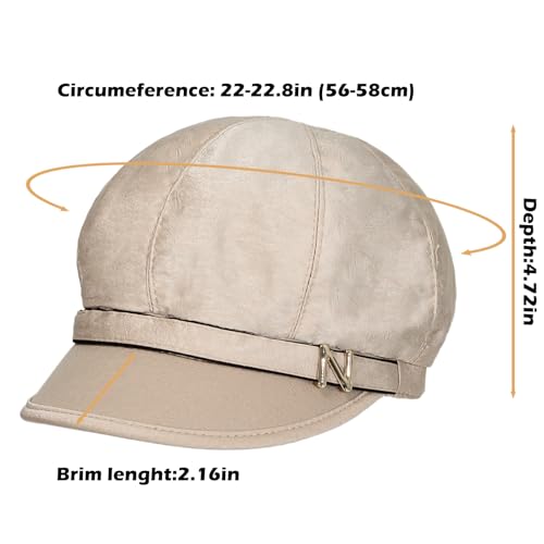 Women Retro Classic Visor Newsboy Cabbie Cap Beret Hats with Flower Buckle for Woman Ladies - color: 10beige