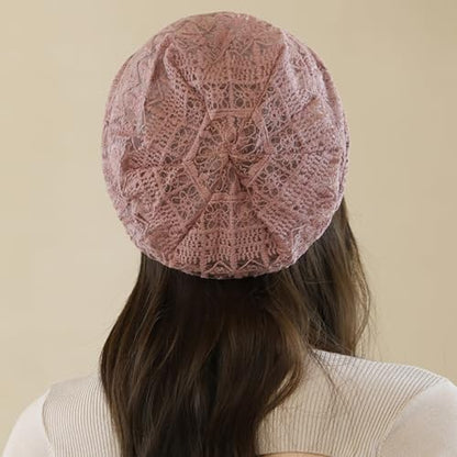 Crochet Slouchy Beanie Hat Turbans Headware for Women - color: Bea13 - Pink