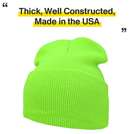 KBETHOS Made in USA Classic Men's Women's Cuffed Folded Acrylic Knit Beanie Hat Solid Unisex Cold - color: 2. Neon Lime Solid Long Beanie