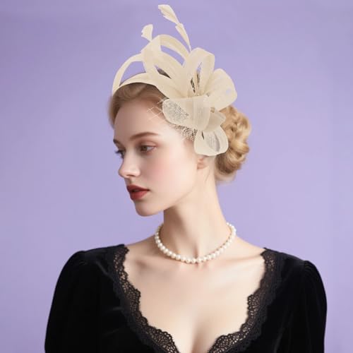Fascinators Hats for Women, Fascinator Headband Tea Party Hat - color: Champagne