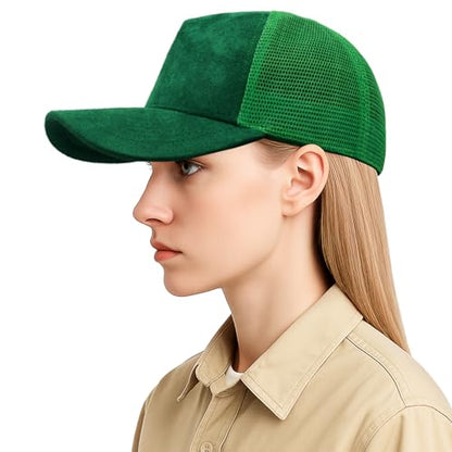 TopTie Suede Mesh Baseball Cap, Breathable Snapback Trucker Cap, 5-Panel Unisex Adjustable Sports Hat for Outdoor - color: Green