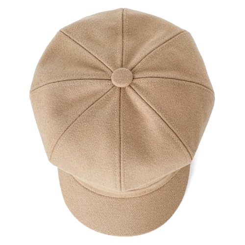 Newsboy Cabbie Baker boy hat Beret Cap for Women Pageboy Visor Paperboy Hat Sailor Fiddler Hat Adjustable - color: Khaki Tweed