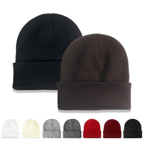 NPQQUAN 2 Packs Beanie for Men Women Winter Hats for Mens Beanie Skull Cap - color: Black+brown