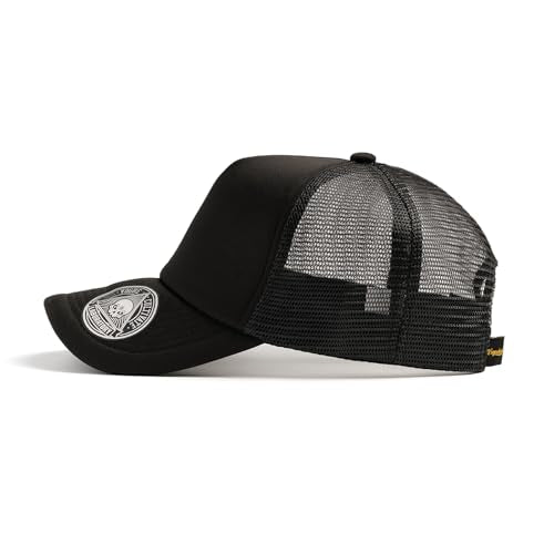 2-Pack Classic Foam Trucker Hat Summer Mesh Hat Lightweight Adjustable Back Buckle Strap - color: Black/Black