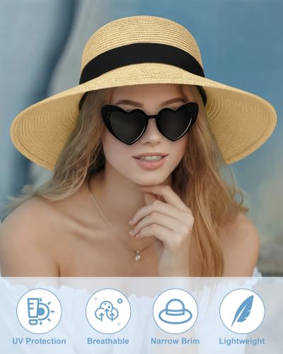 Sun Straw Hats for Women, Wide Brim Summer Beach Hat - color: Sand, size: Large