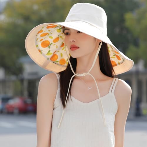 6" Extra Wide Brim Sun Hats UPF 50+ UV Protection Packable Beach Hat Strap Women - color: R-beige