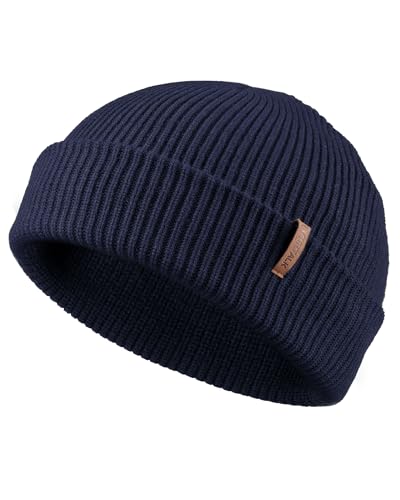 FURTALK Fisherman Beanie for Men Women 2 Styles Cuffless or Cuffed Knitted Unisex Winter Hat Outdoor All-Day Warmth - color: Navy