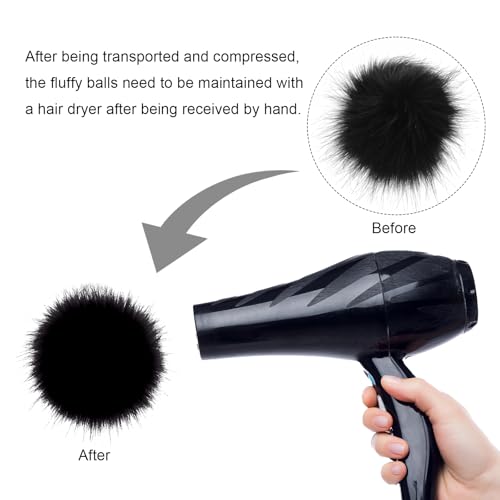 Fzxdfg 6Pieces Faux Furry Pom Pom Ball with Elastic Loop DIY Faux Fur Fluffy Ball for Hats Bags Key Chains Accessories 3.9inch/10CM (Black, White, Gray) - color: Black, white, Gray