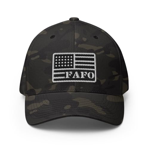 FX FAFO USA Flag Fitted Hat Embroidered Curved Bill Mid Crown Closed-Back Structured Twill Cap - color: Multicam Black, size: Large-X-Large