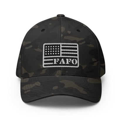 FX FAFO USA Flag Fitted Hat Embroidered Curved Bill Mid Crown Closed-Back Structured Twill Cap - color: Multicam Black, size: Large-X-Large