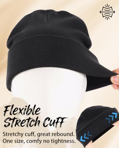Connectyle Men's Cuffed Beanie Hat Double Layer Knit Winter Watch Cap - color: Black