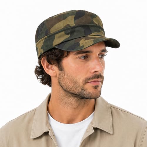 Initlove Cadet Army Cap Military Unisex Flat Top Hat for Men Women - color: Camo Brown