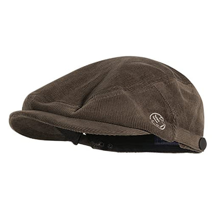 Croogo Men's Newsboy Flat Cap Corduroy Ivy Cap Casual Winter Duckbill Hat Irish Catsby Golf Beret Hat - color: Bl27-brown