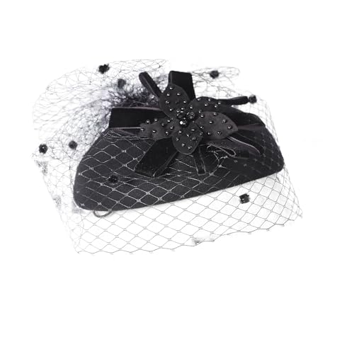Fascinator Hats for Women with Veil Vintage Leopard Print Pillbox Hat - color: Black