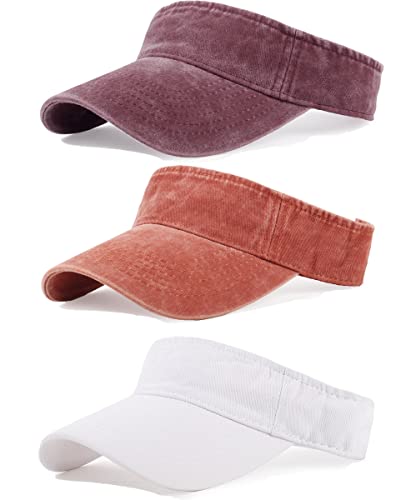 3 Pack Sun Visors for Women Men Cooling Lightweight Sports Sun Hats Adjustable Twill Cotton Run Visor - color: Winered-white-orange, size: One Size