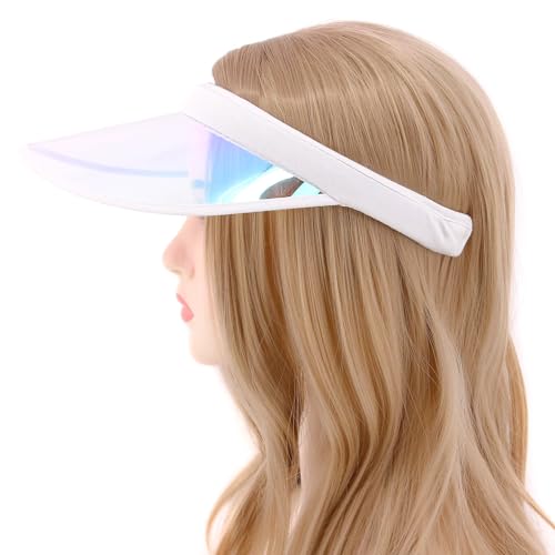 Giovacker Womens Mens PVC Clear Colorful Sun Visor Hats - color: Shiny Iridescence White
