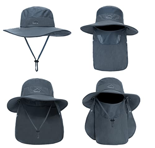 Fishing Hat for Men, Outdoor 3 in 1 Sun Hat Summer Safari Boonie Cap - color: Dark Grey