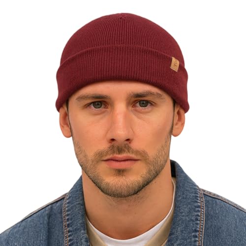 TOP-EX Merino Wool Fisherman Beanie for Men Women, Knit Watch Cap Winter - color: Burgundy, size: X-Large-XX-Large