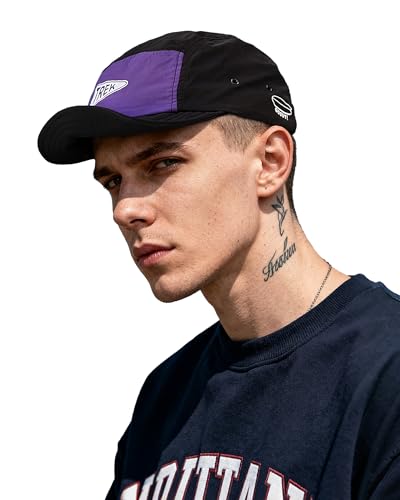 Clakllie Quick Dry Short Brim Hats for Men 5 Panel Running Hat Waterproof Baseball Cap Outdoor Hiking Hat Flat Bill Cadet Cap - color: Cdus-bssd2567-black