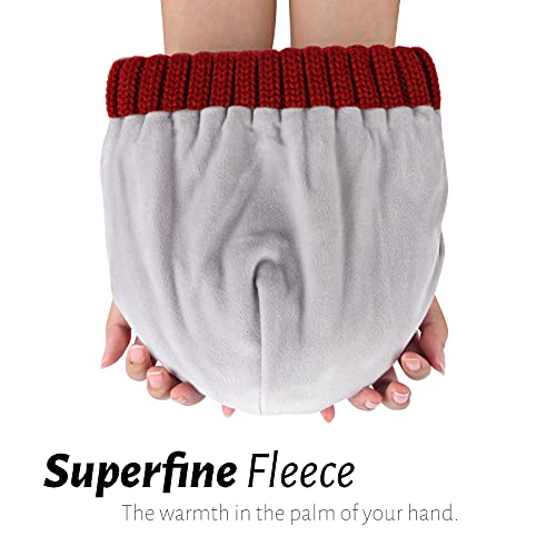 Fleece Lined Beanie Cable Knit Chunky Beanies Womens Snow Cap - color: Wine Red