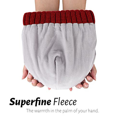 Fleece Lined Beanie Cable Knit Chunky Beanies Womens Snow Cap - color: Wine Red