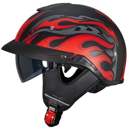MF08 Half Helmet Sun Visor Retro Open Face Motorcycle Helmets - color: Neon-Fires