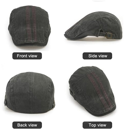 Initlove Mens Newsboy Cap Washed Beret Ivy Hat Flat Hats for Cabbie Driving - color: B Green