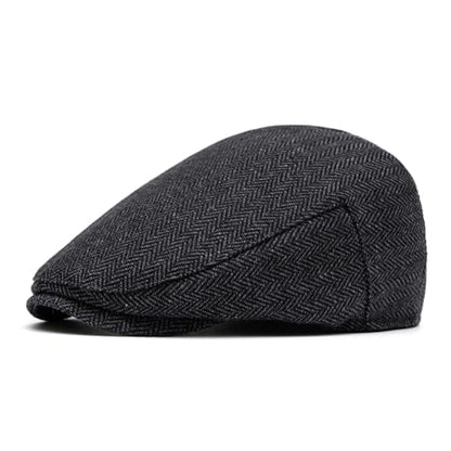 meioro Herringbone Flat Ivy Newsboy Cap for Men Classic Tweed Newsboy Hat Wool Blend Flat Cap Gatsby Cabbie Hats Ivy Caps - color: Dark Grey