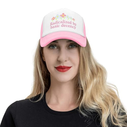 Funny Trucker Hats for Women Country Women's Trucker Hats Breathable Mesh Summer Caps Adjustable Pink Hats - color: Radicalized By Basic Decency