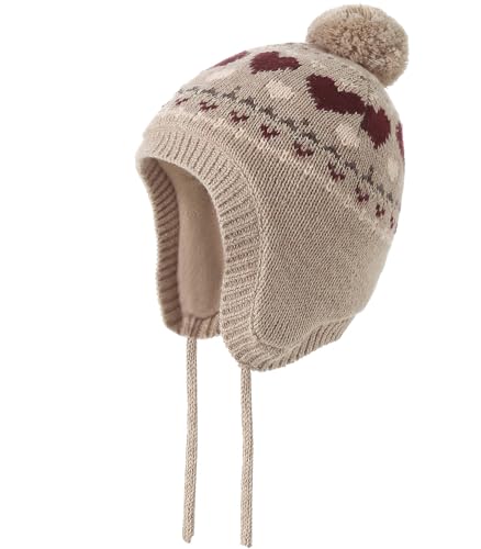 Moon Kitty Baby Girls Winter Hats Rabbit Ears Earmuffs Cap … - color: Khaki Heart, size: 0-6 Months