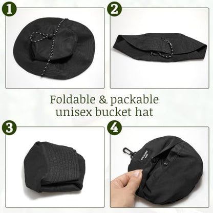 Unisex Waterproof Foldable Bucket Hat Packable Sun Cap for Hiking - color: Black