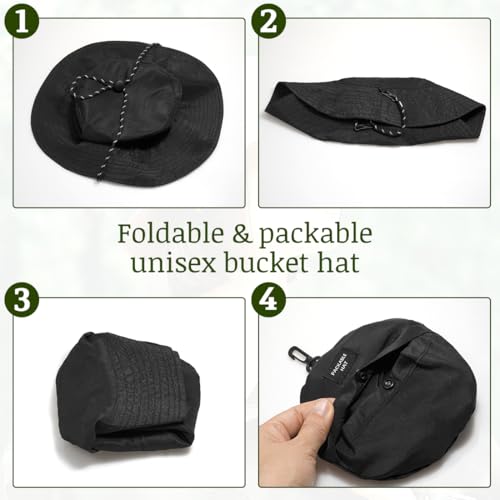 Unisex Waterproof Foldable Bucket Hat Packable Sun Cap for Hiking - color: Black