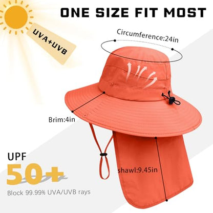 Sun Hats for Men Women, UPF 50+ Protection Fishing Hat with Neck Flap - color: Orange