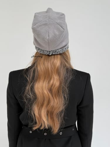 Oversized Slouchy Non-Itchy Knit Beanie Winter Hat for Men & Women - color: Grey / Black & White