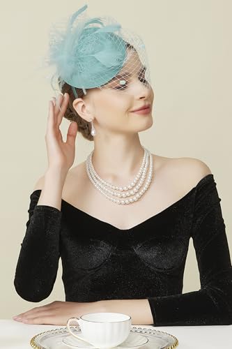 BABEYOND Fascinators Hats for Women Tea Party Pillbox Derby Wedding Hat - color: Turquoise