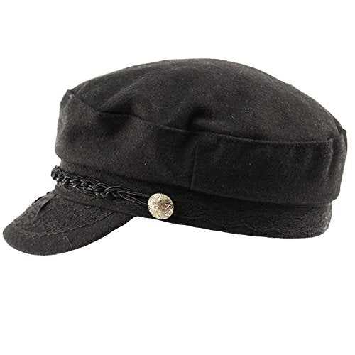 EPOCH Men's Greek Fisherman Sailor Fiddler Winter Wool Driver Hat Flat Cap - color: Black, size: Small-Medium
