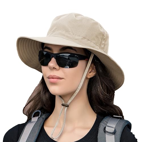 Rosoz Sun Hat for Men Women Boonie Bucket Hat Wide Brim Breathable Cooling Fishing Hats Safari Beach Garden UV Protection - color: 1 Pack Beige