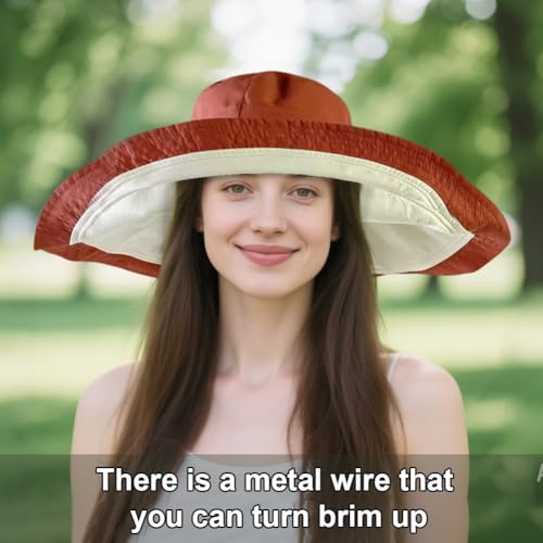 VIOKKO Large Brim Sun Hat for Women - 6.9" Wide-Brim Packable Reversible UV Protection Beach Bucket Cap - color: Orange